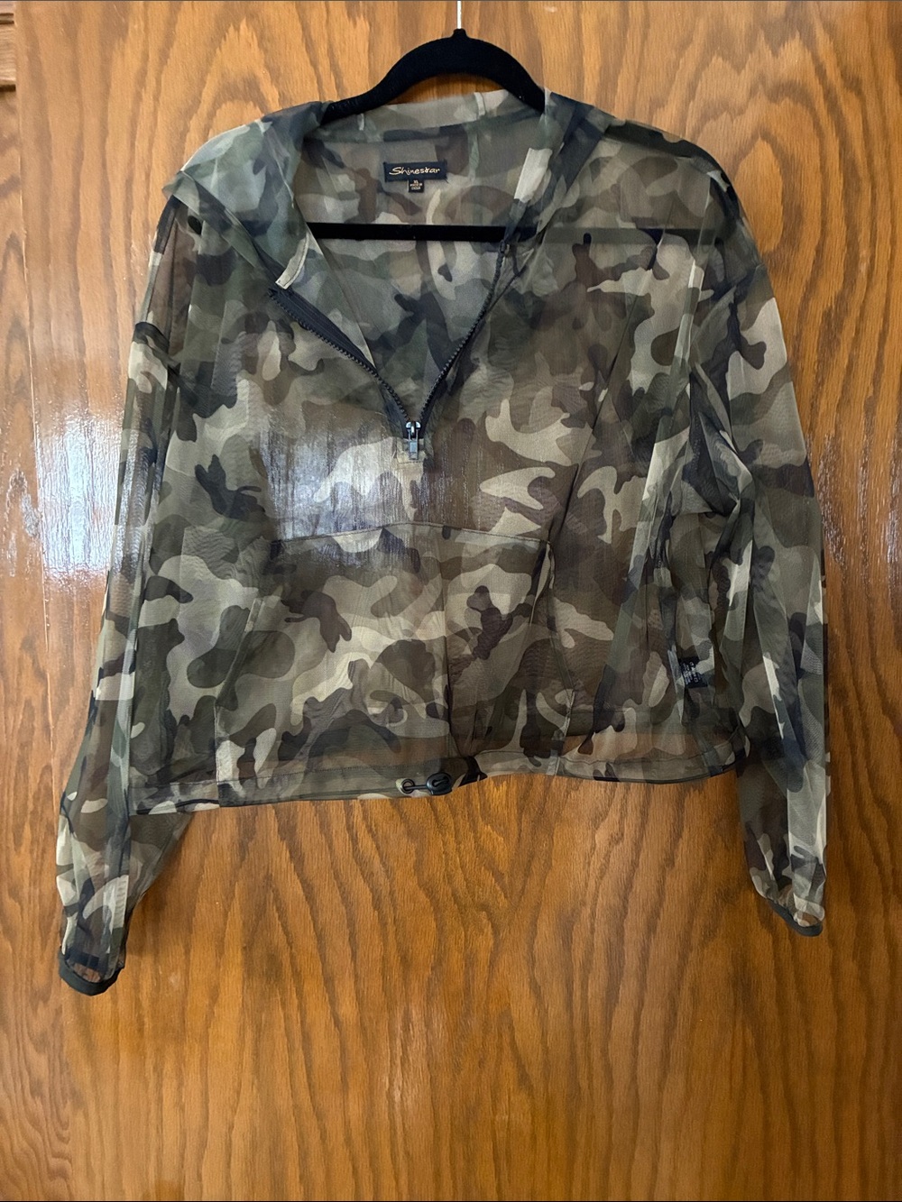 Shinestar Sheer Camo Hooded Pullover Jacket - Olive, Tan, Brown